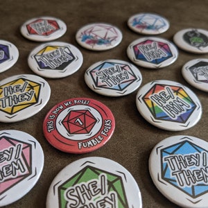 D&D TTRPG Custom Pronoun Pride Button Badges