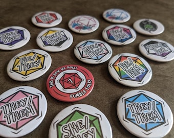 D&D TTRPG Custom Pronoun Pride Button Badges