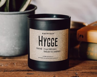 Scented candle with saying | Hygge | Soy wax candle in black glass