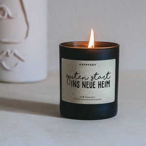 Scented candle with saying A good start to the new home Soy wax candle in black glass image 6