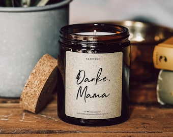 Scented candle with saying | Thank you, Mom | Soy wax candle in glass with cork lid