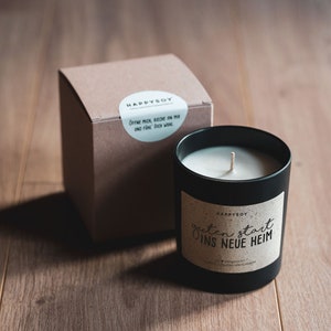 Scented candle with saying A good start to the new home Soy wax candle in black glass image 4