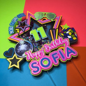 Custom Neon Cake Topper with Shaker: Glow Birthday Party
