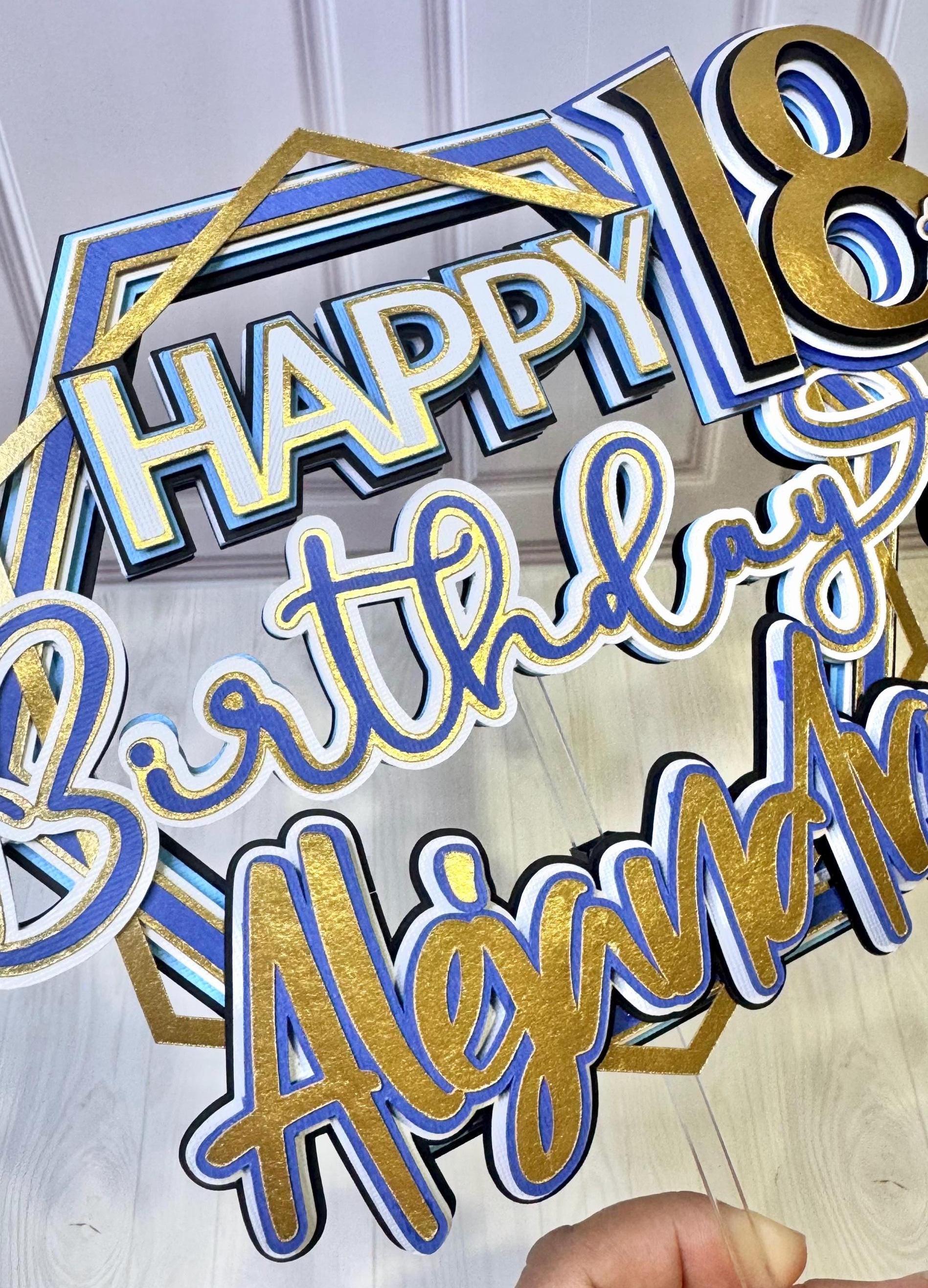 Personalized 18th Birthday Cake Topper: Blue & Black Party Decor - Etsy
