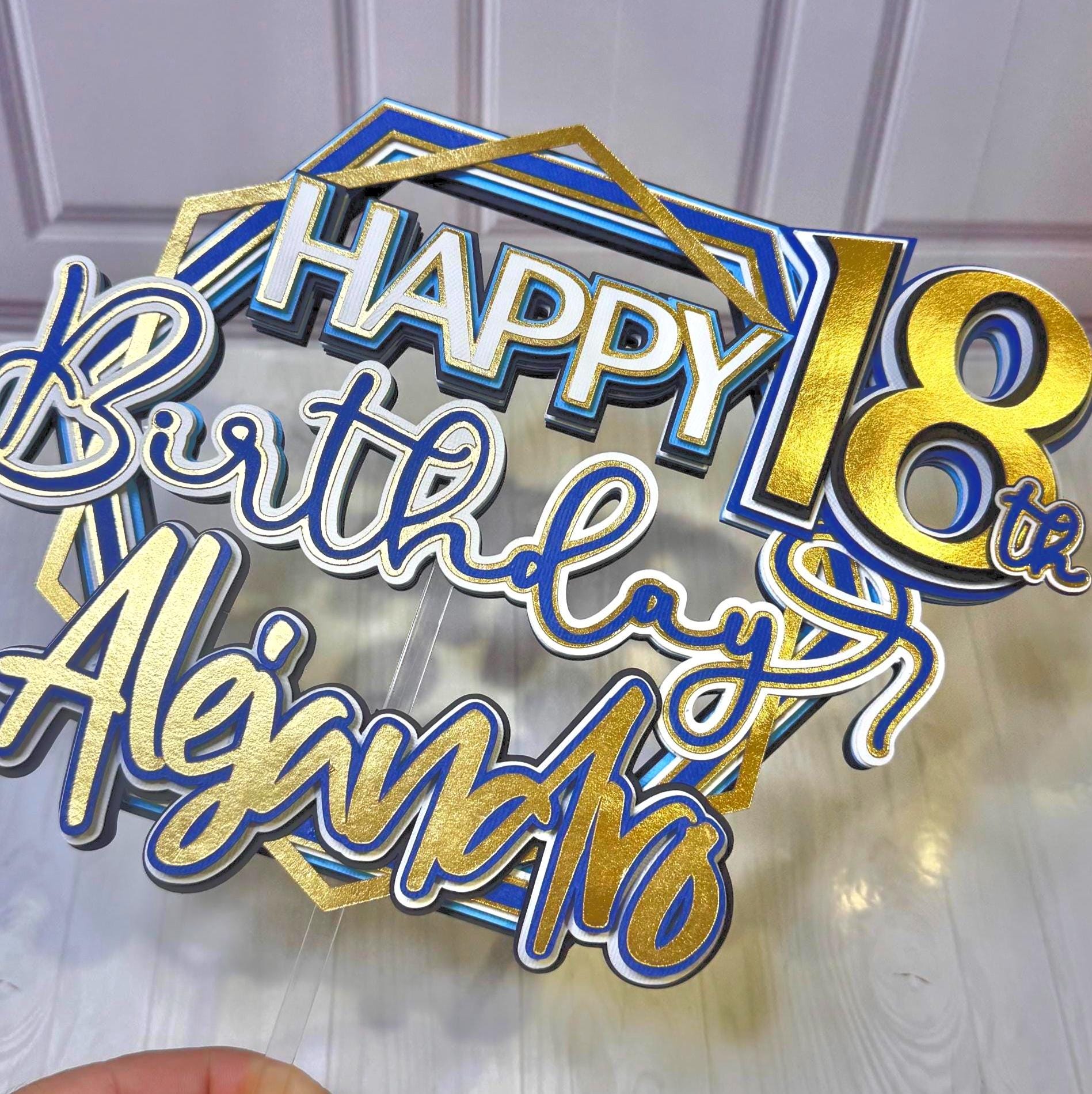 Personalized 18th Birthday Cake Topper: Blue & Black Party Decor - Etsy