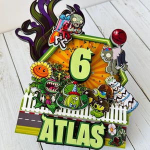 Adorno plantas vs zombie, adorno pvz, plant vs zombies, fiesta pvz, topper torta plant vs zombie, decoración pvz, cumpleaños pvz.