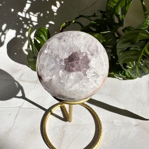 Pink Amethyst Sphere with Quartz | Pink Amethyst Sphere with Gold Stand