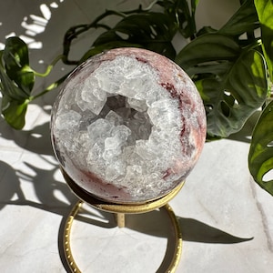 Pink Amethyst Sphere with Quartz | Pink Amethyst Sphere with Gold Stand