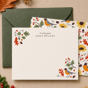Personalized Autumn Note Cards | Bird Sunflower Custom Fall Stationery Set