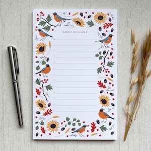 Personalized Fall Notepad | Autumn Checklist Pad, Woodland Birds Custom Stationery