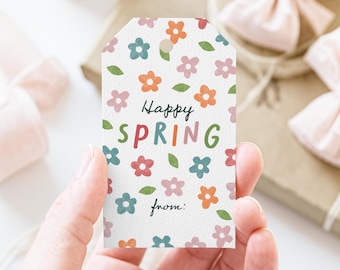 Floral Happy Spring Gift Tags, Kids Classroom Favor (Instant Download)