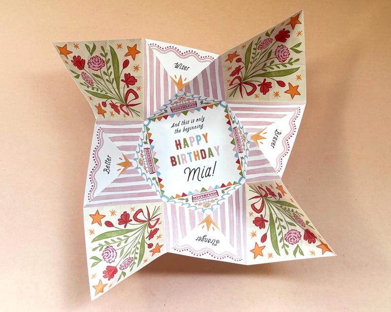 Birthday Victorian Puzzle Purse Template, Interactive Floral Design ...