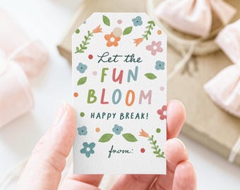 Floral Spring Break Gift Tags, Kids Classroom Favor (Instant Download)
