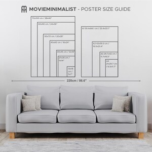 May include: A guide to poster sizes with a sofa in the foreground. The poster sizes are listed in both inches and centimeters. The sizes include 70x100 cm, 60x90 cm, 50x70 cm, 40x60 cm, 30x45 cm, 27x35 cm, 13x18 cm, A1, A2, A3, and A4.
