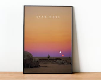 Star Wars Minimalist Poster | Binary Sunset | A New Hope | Star Wars Gift | Movie Print | Movie Wall Art