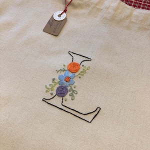 Bolsa Botanicalāb LETTER, bordada à mão, personalizada, 100% algodão