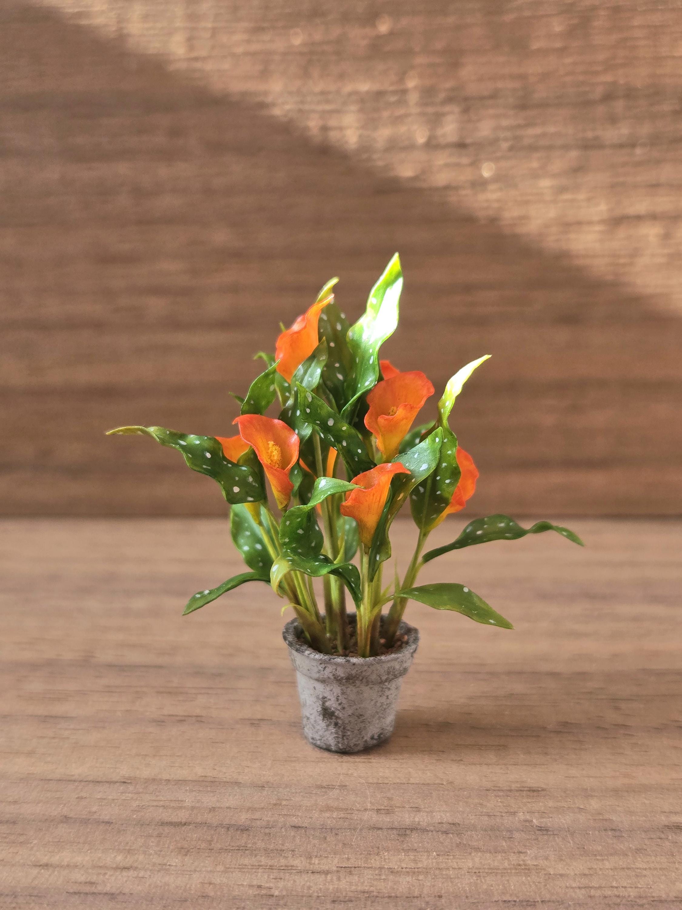Poppenhuisminiatuurbloem - Morning sun calla lelies in handgemaakte pot in 1:12