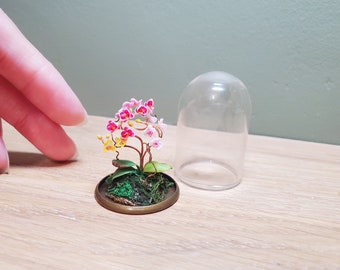 Dollhouse miniature flower - Phalaenopsis orchids in glass domed terrarium