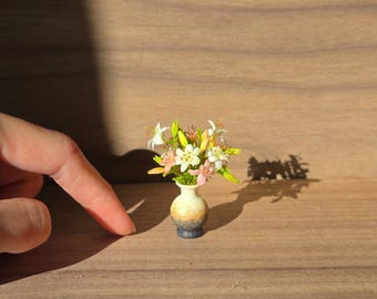 Set Di 3 Fiori In Miniatura Per Casa Delle Bambole – Bianco, Blu, Rosa – Scala 1:12