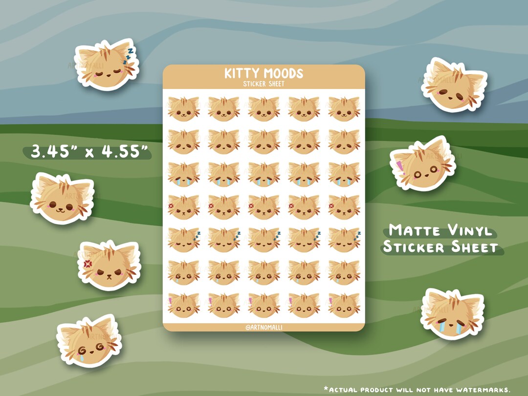 Kitty Mood Tracker Sticker Sheet Cute Kawaii Cat Stationary Planner ...