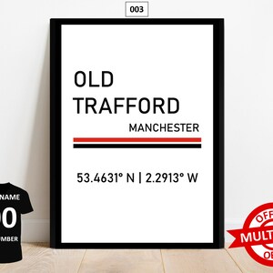 Personalised Manchester United Football Prints Wall Art Poster Set of 3 Custom Home Decor Gift Idea Any Name Number Print Man Utd image 6