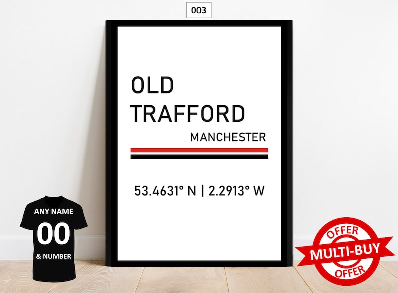 Personalised Manchester United Football Prints Wall Art Poster Set of 3 Custom Home Decor Gift Idea Any Name Number Print Man Utd image 6