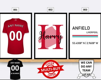 Personalised Liverpool Football Prints Wall Art Poster Set of 3 Custom Home Decor Gift Idea Any Name Number Print