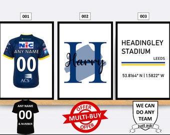 Personalised Leeds Rhinos Rugby Prints Wall Art Poster Set of 3 Custom Home Decor Gift Idea Any Name Number Print