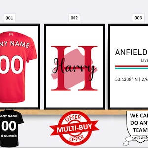 Personalised Liverpool Football Prints Wall Art Poster Set of 3 Custom Home Decor Gift Idea Any Name Number Print