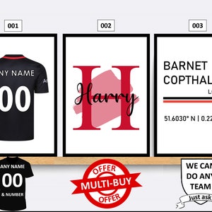 Personalised Saracens Rugby Prints Wall Art Poster Set of 3 Custom Home Decor Gift Idea Any Name Number Print