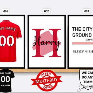 Personalised Nottingham Forest Football Prints Wall Art Poster Set of 3 Custom Home Decor Gift Idea Any Name Number Print