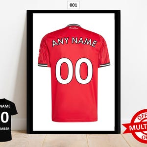 Personalised Manchester United Football Prints Wall Art Poster Set of 3 Custom Home Decor Gift Idea Any Name Number Print Man Utd image 3