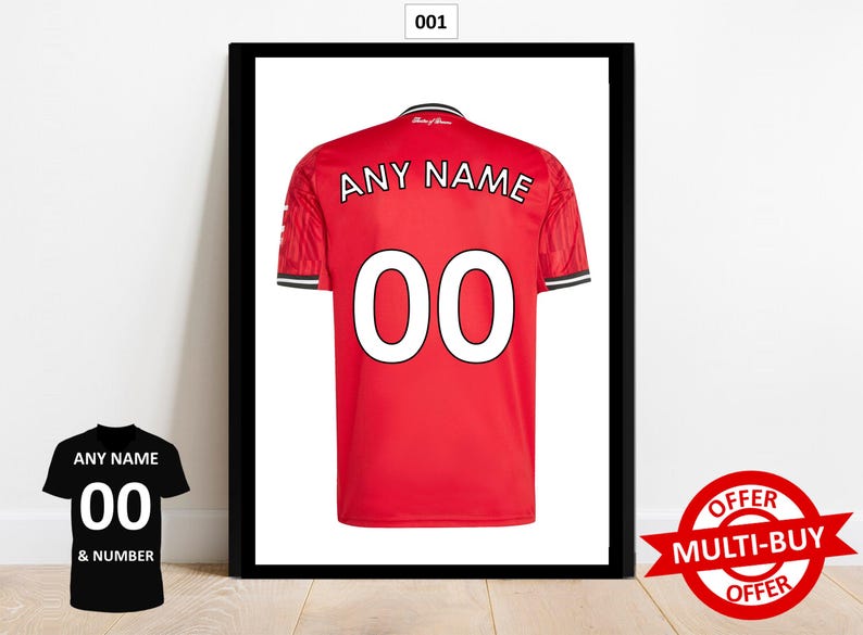 Personalised Manchester United Football Prints Wall Art Poster Set of 3 Custom Home Decor Gift Idea Any Name Number Print Man Utd image 3