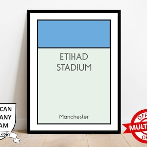 Manchester City Football Monopoly Stadium Print Wall Art Poster Custom Prints Home Decor Gift Man City