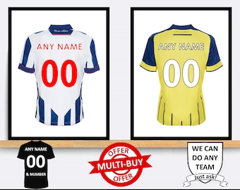 Personalised West Bromwich Albion Football Shirt Print Wall Art Poster Custom Home Decor Gift Idea Any Name Number Prints West Brom