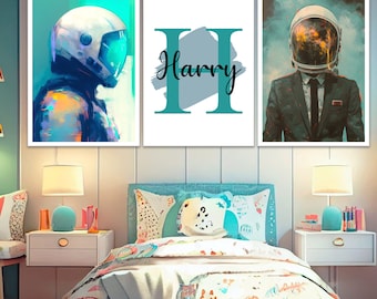 Personalised Astronaut Prints Wall Art Poster Set of 3 Custom Home Bedroom Decor Gift Idea Any Name Print