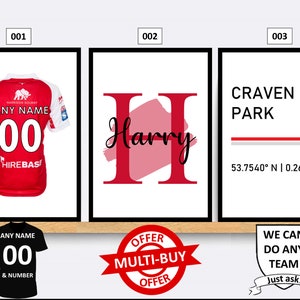 Impressions personnalisées Hull KR Rugby, affiche d'art mural, ensemble de 3, décoration d'intérieur personnalisée, idée cadeau, impression de n'importe quel nom et numéro
