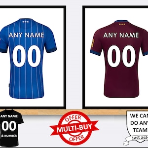 Personalised Ipswich Town Football Shirt Print Wall Art Poster Custom Home Decor Gift Idea Any Name Number Prints