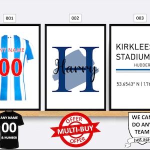 Personalised Huddersfield Town Football Prints Wall Art Poster Set of 3 Custom Home Decor Gift Idea Any Name Number Print