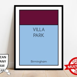 Aston Villa Football Monopoly Stadium Print Wall Art Poster Custom Prints Home Decor Gift