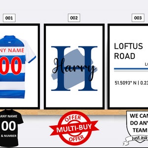 Gepersonaliseerde Queens Park Rangers QPR voetbalprints muurkunstposter set van 3 aangepaste cadeau-idee voor interieurdecoratie Elke naam nummer afdrukken