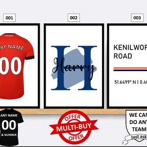Personalisierte Luton Town Fußballschuhe Wandkunst Poster 3er-Set Benutzerdefinierte Wohnkultur Geschenkidee Jeder Name und Nummer Druck