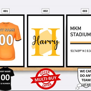 Personalised Hull City Football Prints Wall Art Poster Set of 3 Custom Home Decor Gift Idea Any Name Number Print