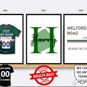 Gepersonaliseerde Leicester Tigers Rugby Prints Wall Art Poster Set van 3 Custom Home Decor Cadeau Idee Elke naam nummer print
