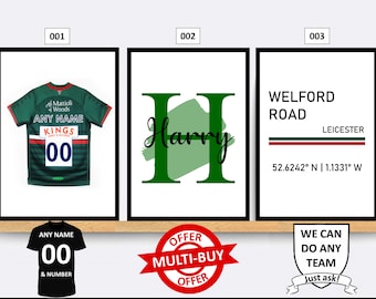 Personalised Leicester Tigers Rugby Prints Wall Art Poster Set of 3 Custom Home Decor Gift Idea Any Name Number Print