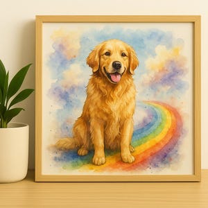 Retrato en acuarela conmemorativo de mascota: ilustración del Puente Arcoíris a partir de una foto / Arte de homenaje personalizado y regalo de recuerdo por la pérdida de una mascota