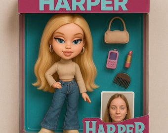 Retrato inspirado na boneca Bratz – Ilustração digital personalizada a partir de foto | Arte e presente divertido para bonecas da moda