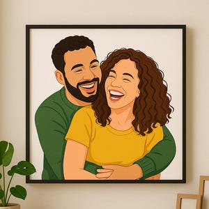 Couple Portrait from Photo – Custom Digital Illustration | Personalised Couple Art Print & Unique Gift for Anniversary or Wedding