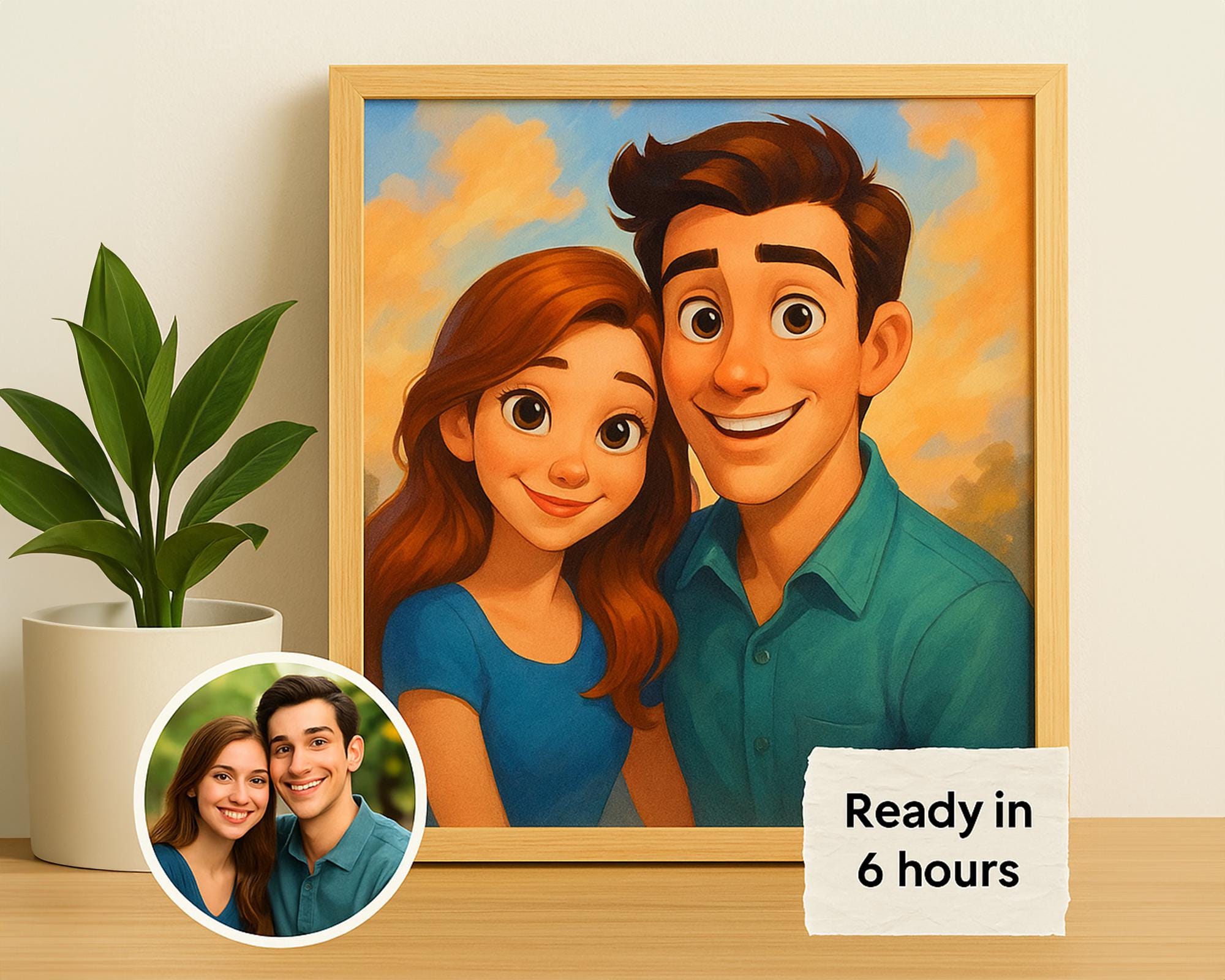 Retrato Personalizado Estilo Pixar – Ilustração de Desenho Animado Personalizada a partir de Foto | Casais, Famílias e Animais de Estimação | Presente Único
