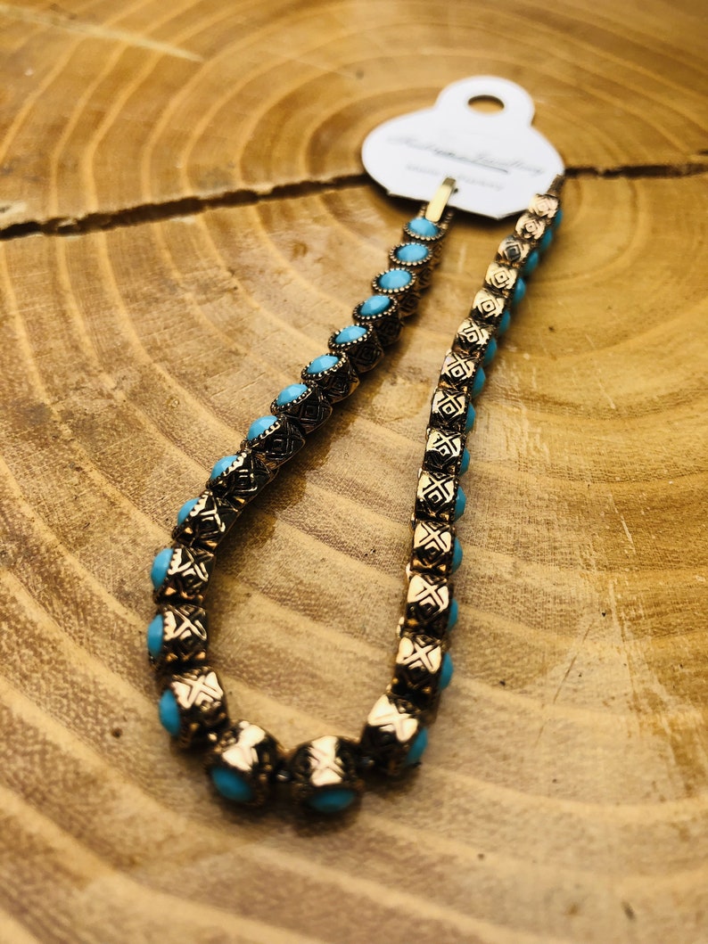 Vintage Tennis Necklace and Bracelet Jewelry Set,turquoise Gemstone